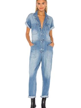 pistola Washed Light Blue Denim Short-Sleeve Jean Overalls